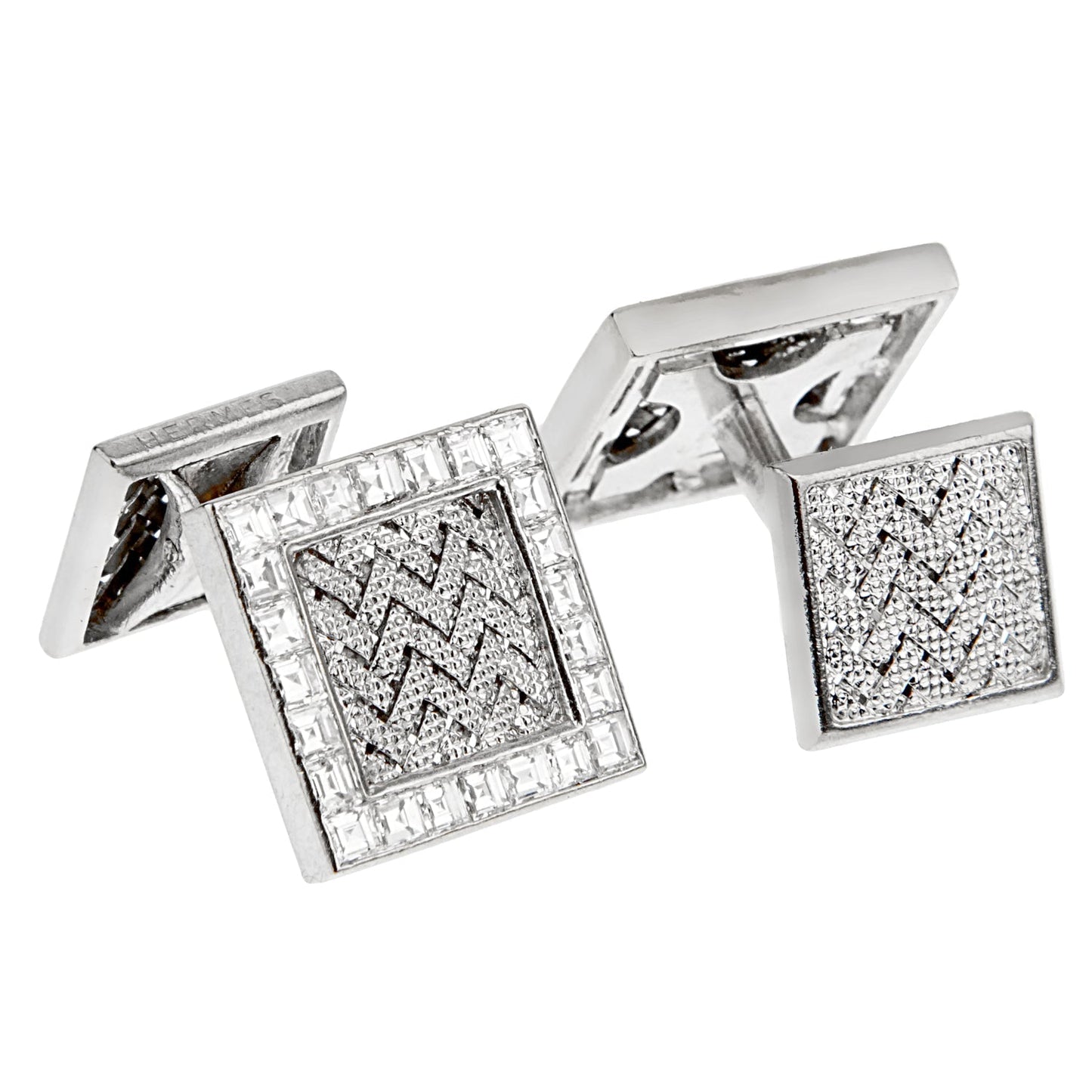 Hermes Vintage Important Diamond White Gold Cuff Links