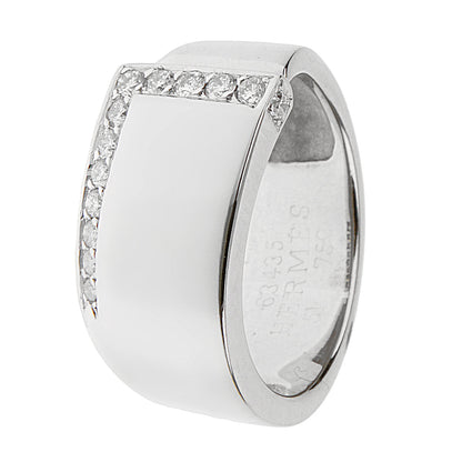 Hermes White Gold Diamond Cocktail Ring Sz 6