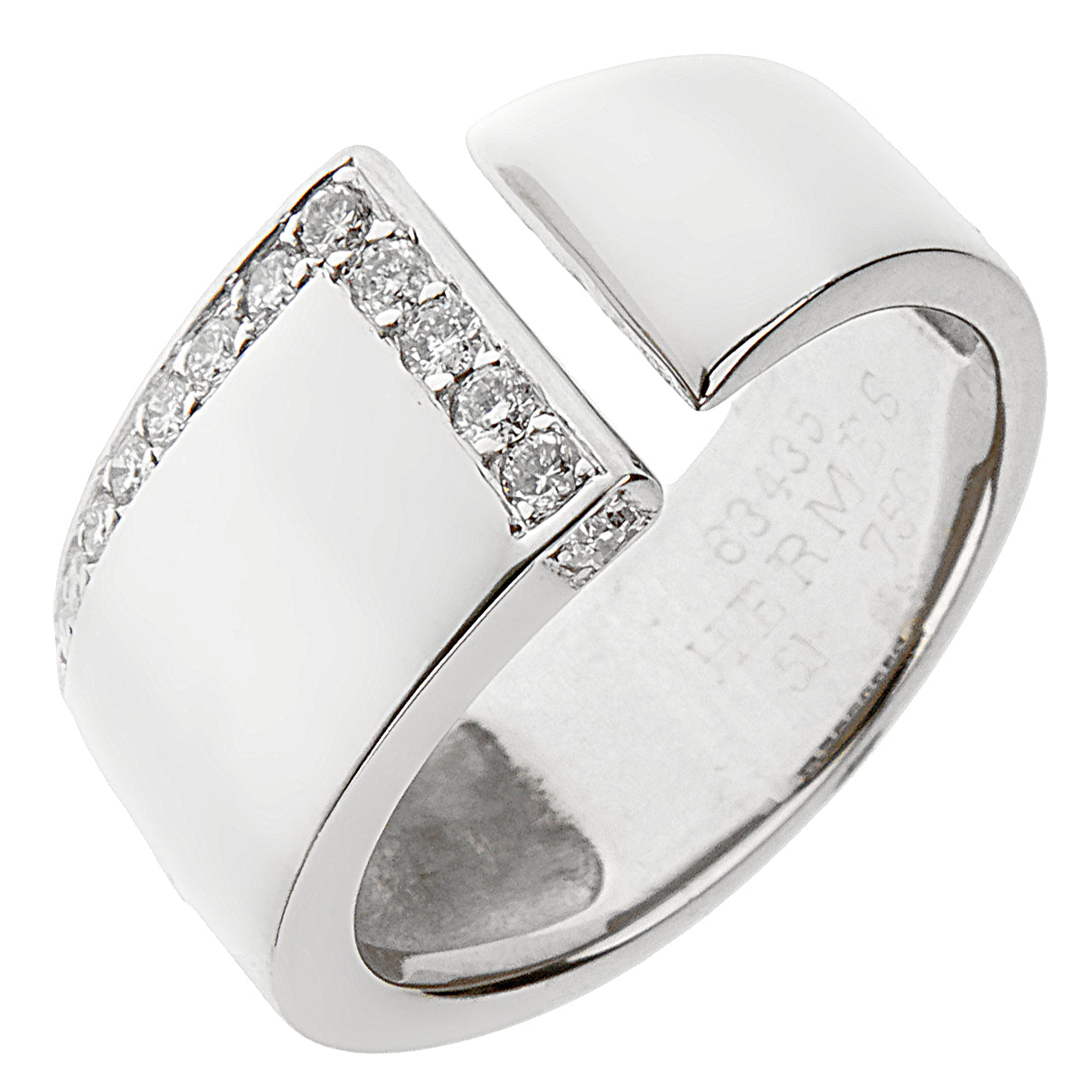 Hermes White Gold Diamond Cocktail Ring Sz 6