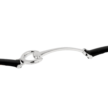 Ladies White Gold Black Leather Horsebit Bracelet
