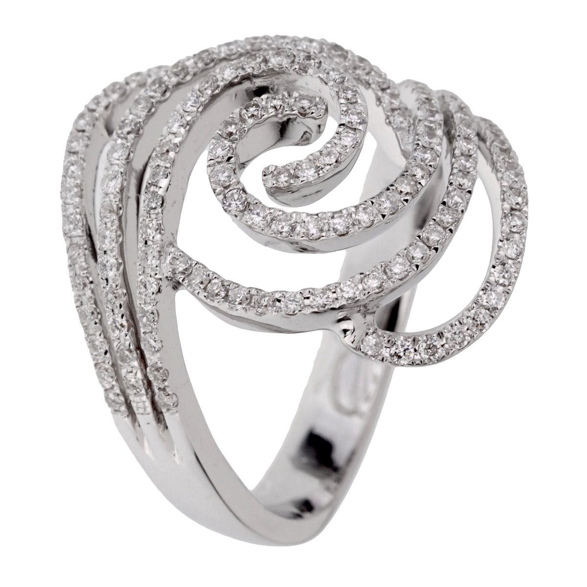Ladies White Gold Diamond Swirl Cocktail Ring Sz 6 1/4