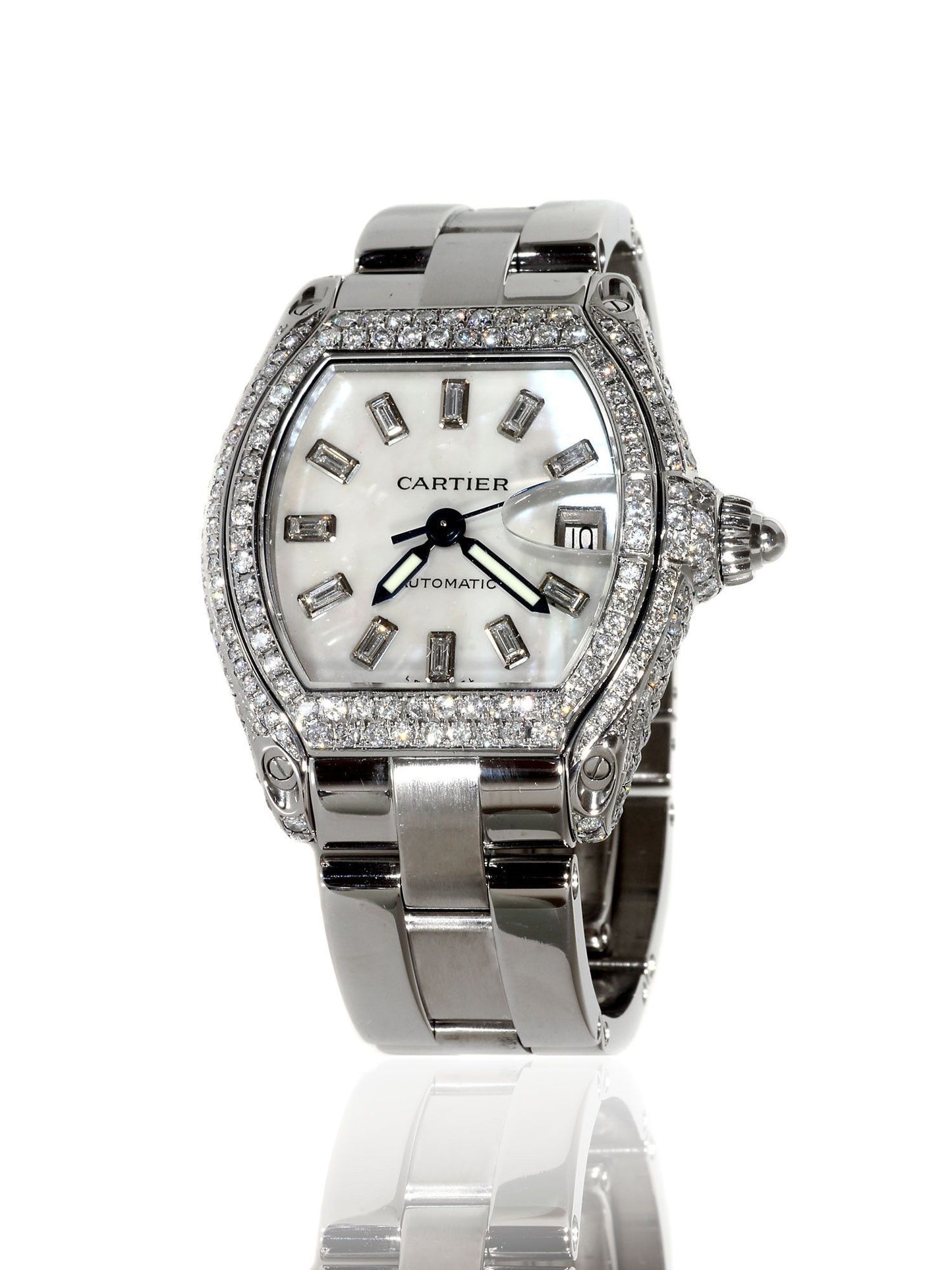 Mens Cartier Roadster Stainless Steel Diamond Watch