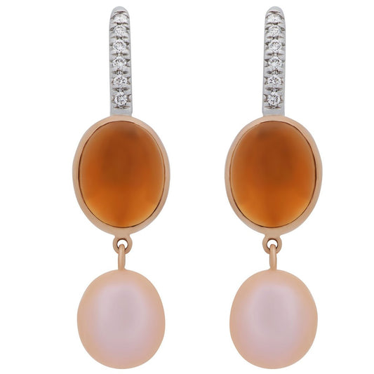 Mimi Milano Citrine Pearl Diamond 18k Gold Earrings