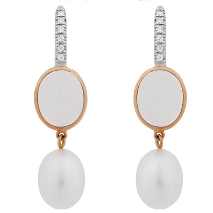 Mimi Milano Milky Quartz Pearl Diamond  18k Gold Earrings