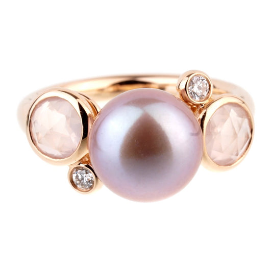 Mimi Milano Quartz Pearl Diamond 18k Rose Gold Ring