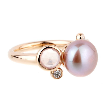 Mimi Milano Quartz Pearl Diamond 18k Rose Gold Ring