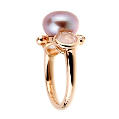 Mimi Milano Quartz Pearl Diamond 18k Rose Gold Ring