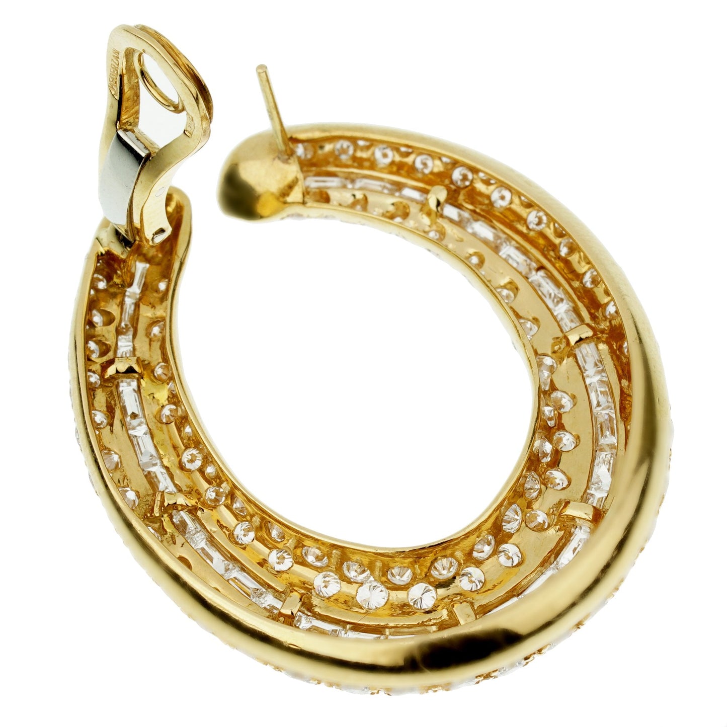 Pederzani Diamond Baguette 18k Yellow Gold Hoop Earrings