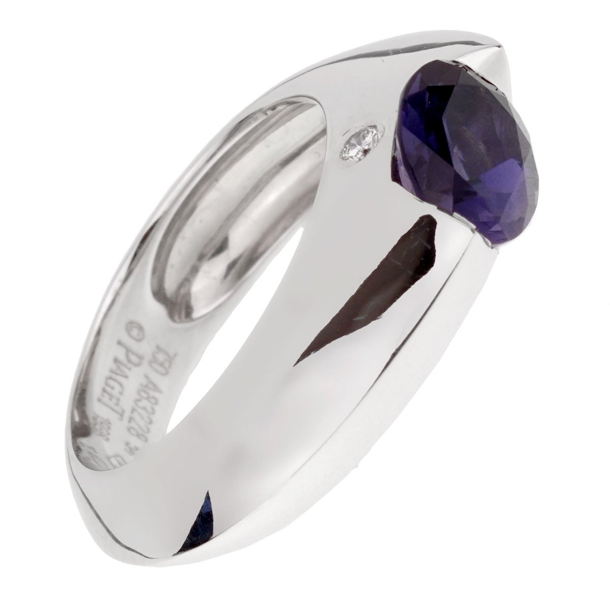 Piaget Iolite Diamond 18k White Gold Cocktail Band Ring Sz 6 1/2