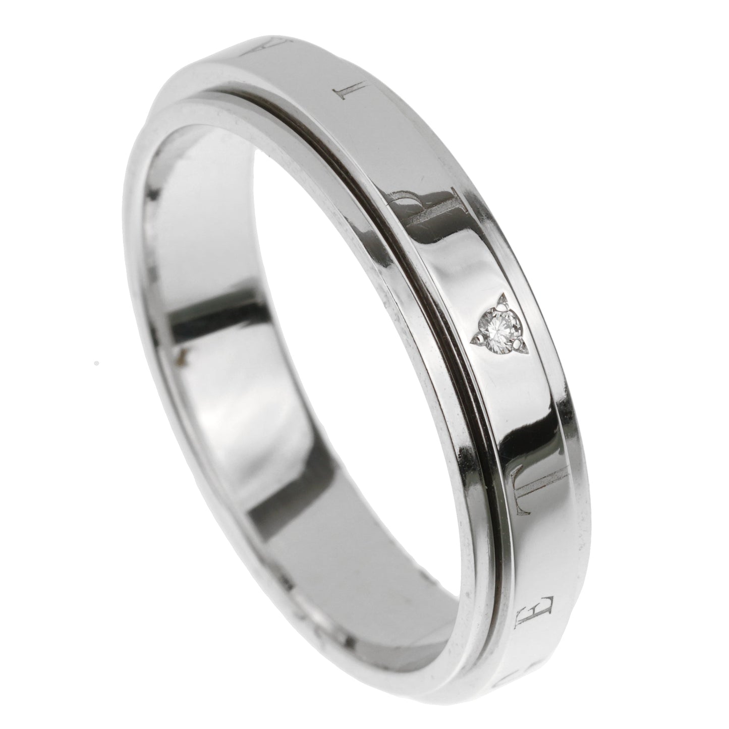 Piaget Possession Logo Diamond 18k White Gold Spinning Ring Sz 9