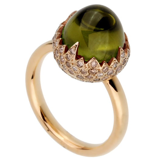 Pomallato 6 Carat Peridot Diamond Rose Gold Ring Sz 5