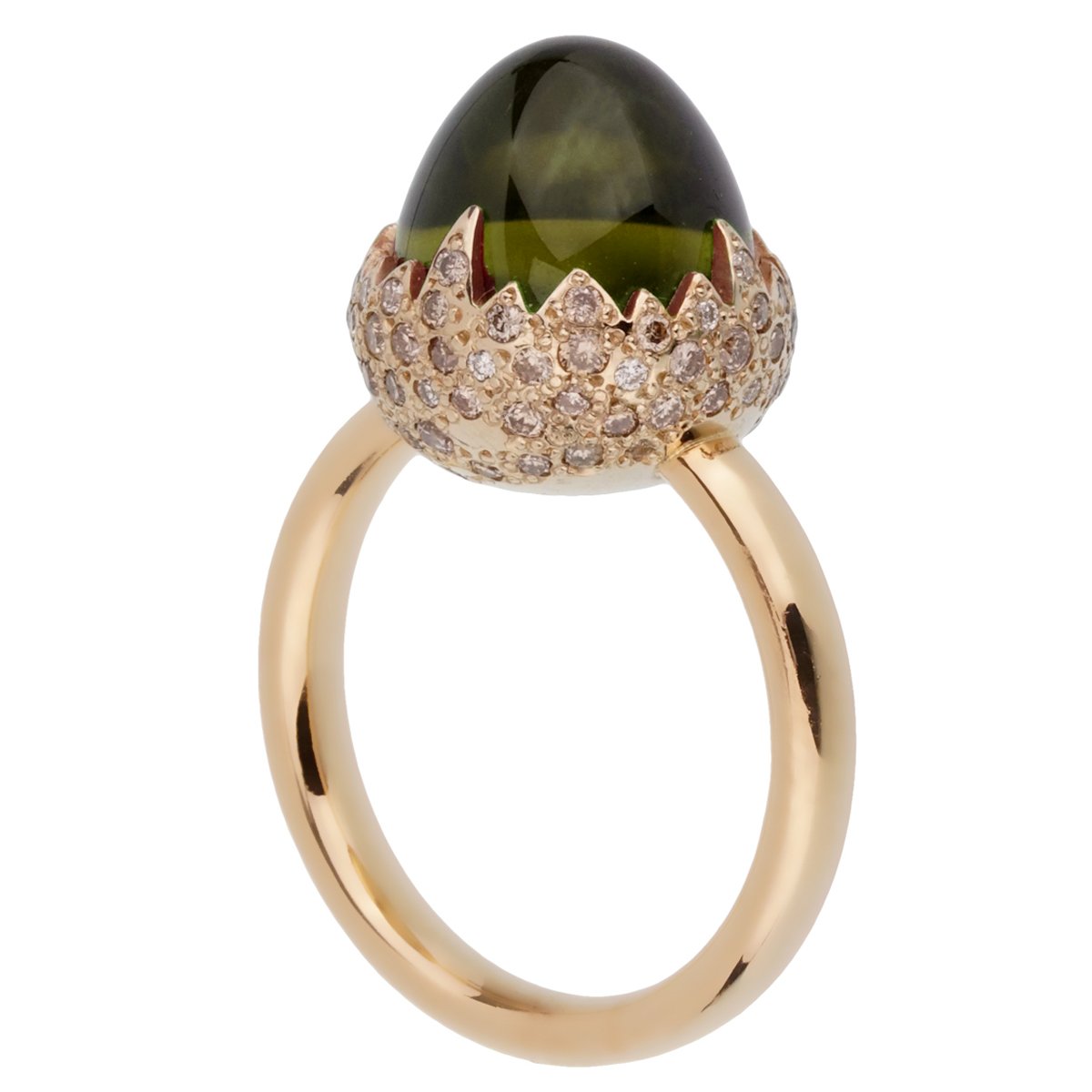 Pomallato 6 Carat Peridot Diamond Rose Gold Ring Sz 5