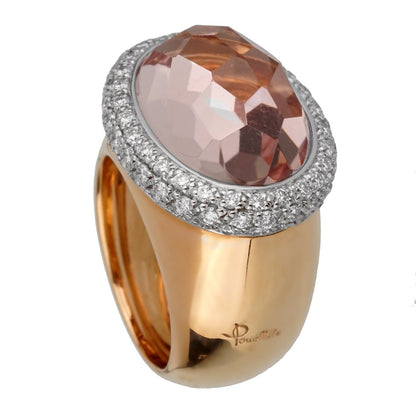 Pomellato 12.5 Carat Morganite Diamond Rose Cocktail Ring Sz 6.5