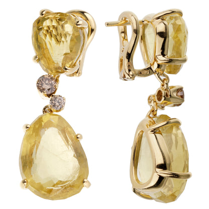 Pomellato 12ct Lemon Quartz Champagne Diamond Drop 18k Gold Earrings