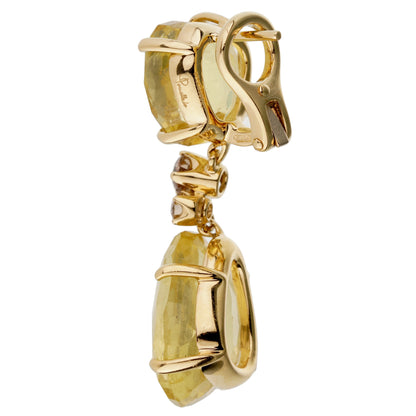 Pomellato 12ct Lemon Quartz Champagne Diamond Drop 18k Gold Earrings