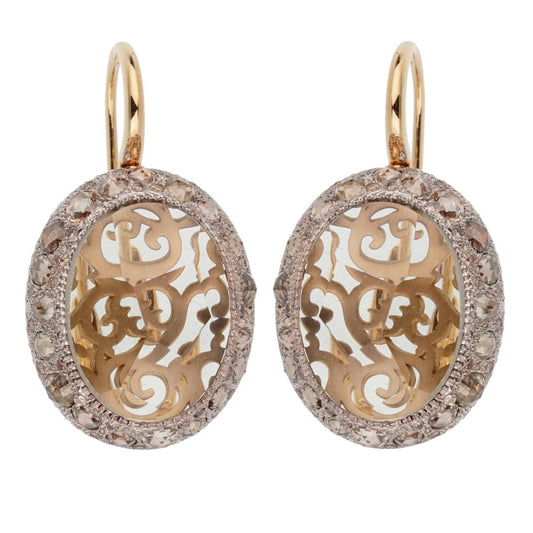 Pomellato 14.3 Carat Prasiolite Diamond Rose Gold Drop Earrings