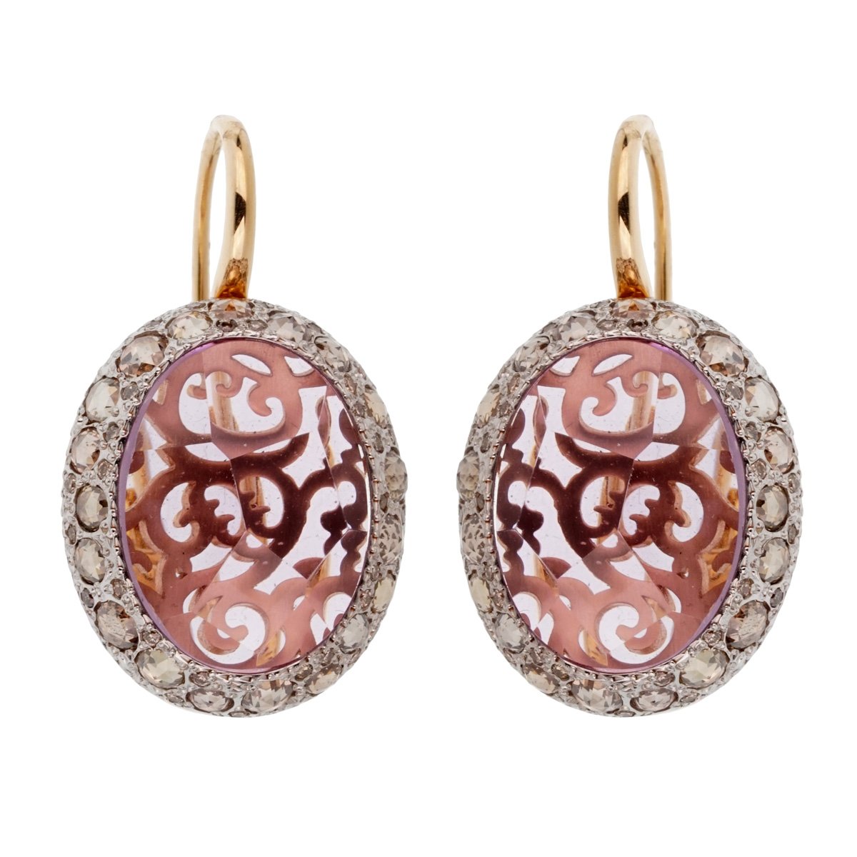 Pomellato 14 Carat Amethyst Diamond Rose Gold Drop Earrings