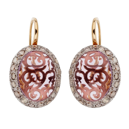 Pomellato 14 Carat Amethyst Diamond Rose Gold Drop Earrings