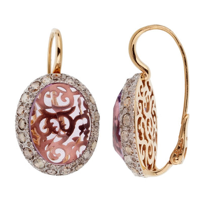 Pomellato 14 Carat Amethyst Diamond Rose Gold Drop Earrings
