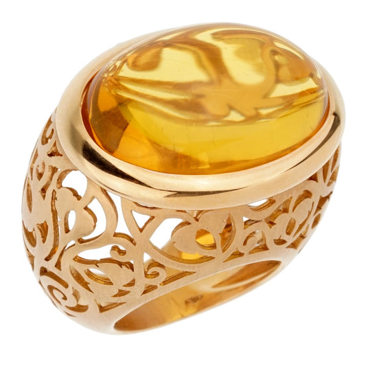 Pomellato  19.94 Carat Amber 18k Rose Gold Cocktail Ring Sz 5 3/4