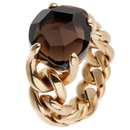 Pomellato 6.65ct Smoky Quartz Chain Link Gold Ring Sz 7