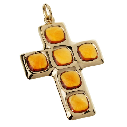 Pomellato Citrine 27ct Cross 18k Yellow Gold Pendant Necklace