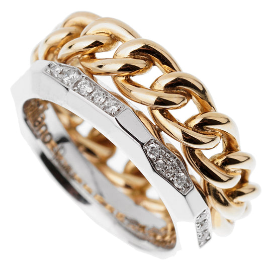 Pomellato 18k Cuban Link Diamond Faceted Stacking Band Ring Sz 5