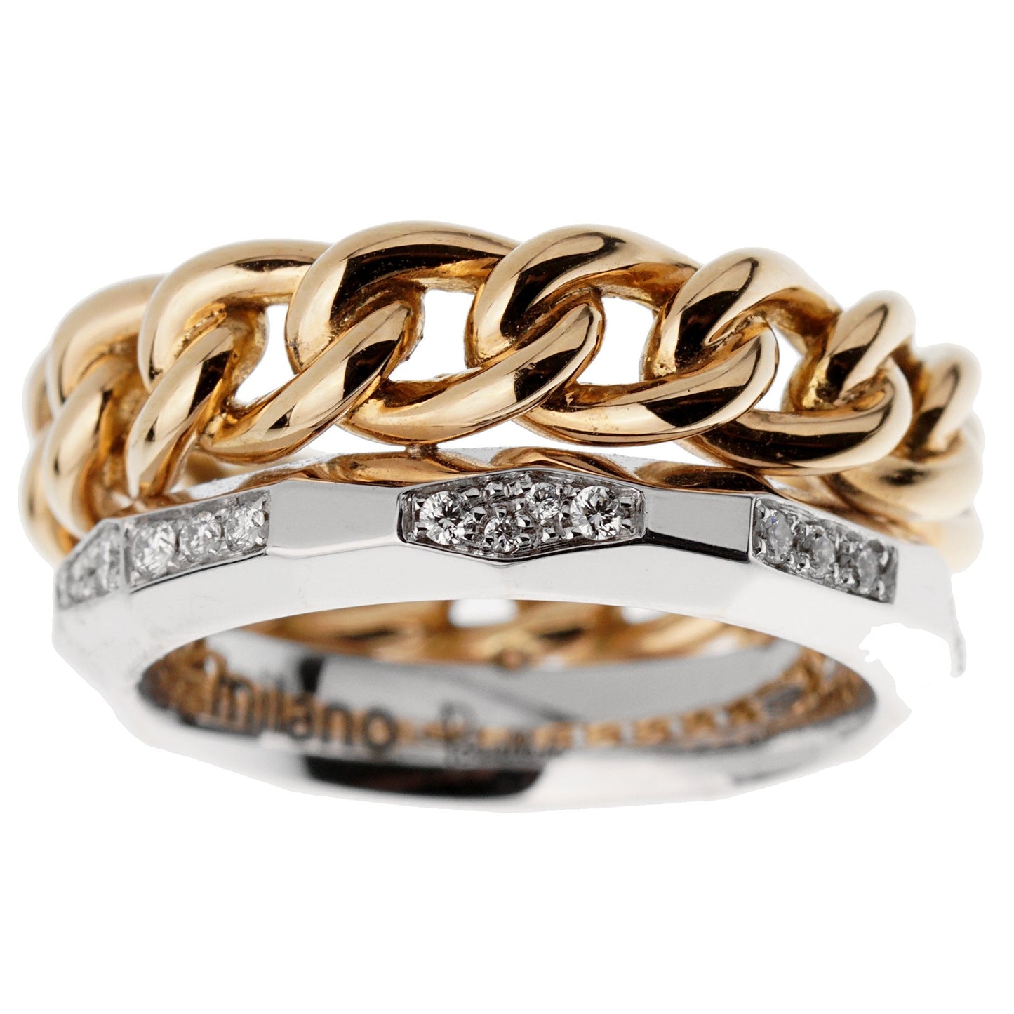 Pomellato 18k Cuban Link Diamond Faceted Stacking Band Ring Sz 5