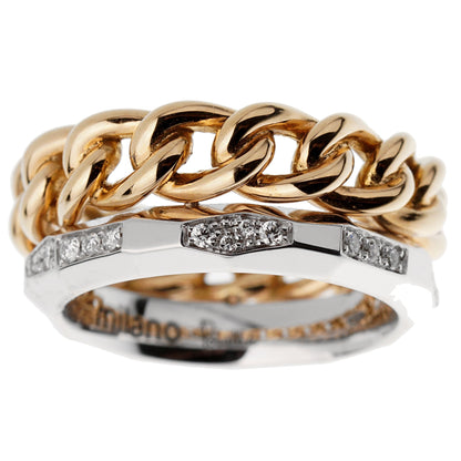 Pomellato 18k Cuban Link Diamond Faceted Stacking Band Ring 6 1/2