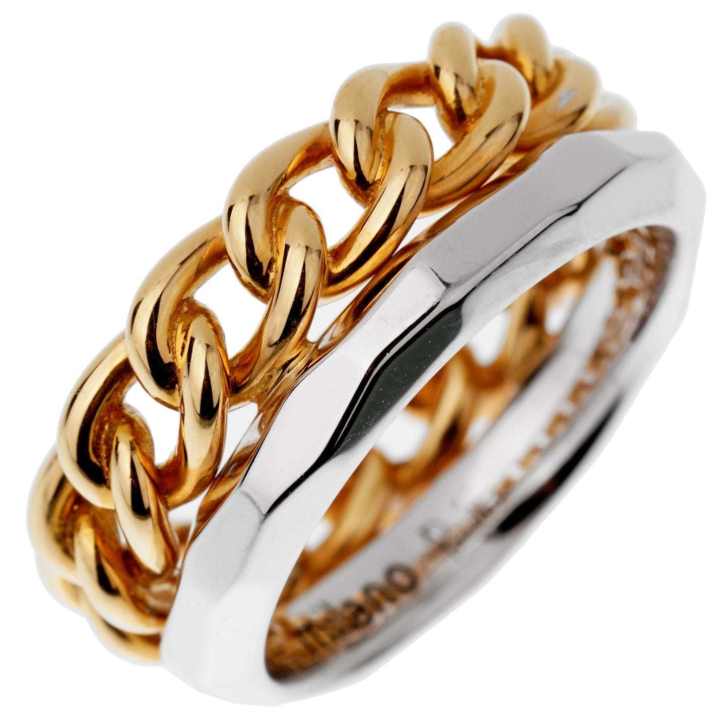 Pomellato 18k Cuban Link Rose White Gold Double Band Ring Size 6 1/2