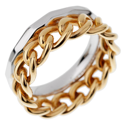 Pomellato 18k Cuban Link Rose White Gold Double Band Ring Size 6 1/2