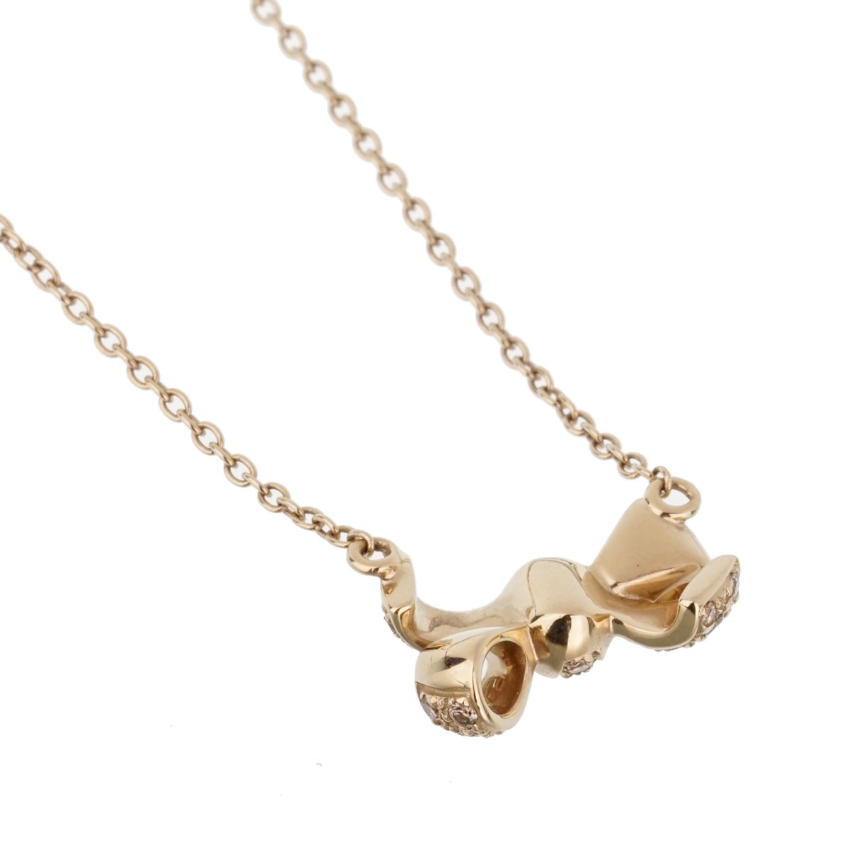 Pomellato Fancy Diamond Bow 18k Yellow Gold Pendant Necklace