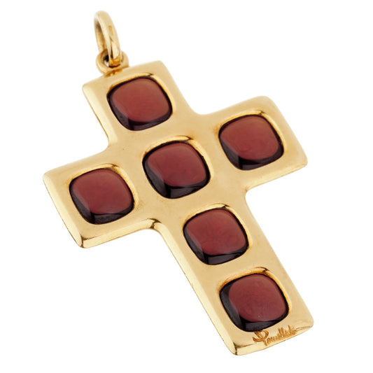 Pomellato Vintage 27ct Garnet Cross 18k Yellow Gold Necklace Pendant