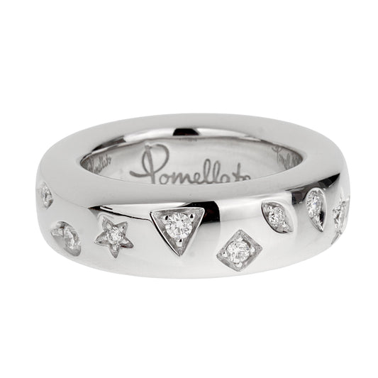 Pomellato Iconica 18K White Gold & Diamond Band Ring Sz 6 1/2