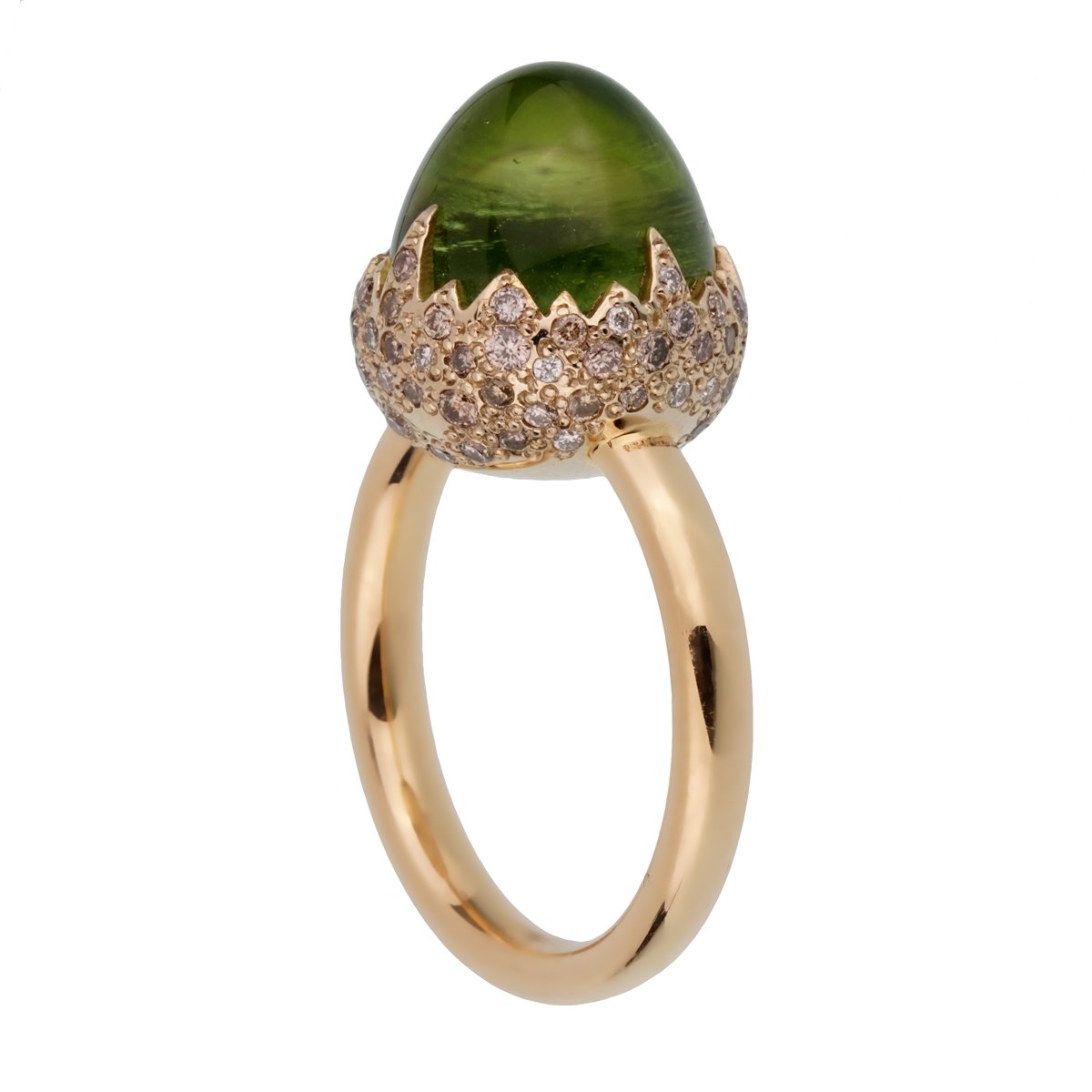 Pomellato Rose Gold 8 Carat Peridot Diamond Cocktail Ring Sz 6 1/2