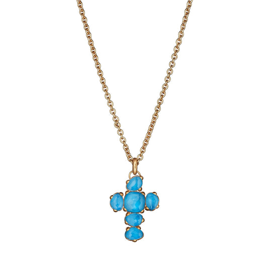 Pomellato Rose Gold Turquoise & Rock Crystal Cross Pendant Necklace