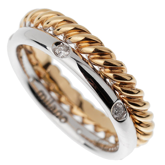 Pomellato Rose Gold Woven Diamond White Gold Ring Sz 7