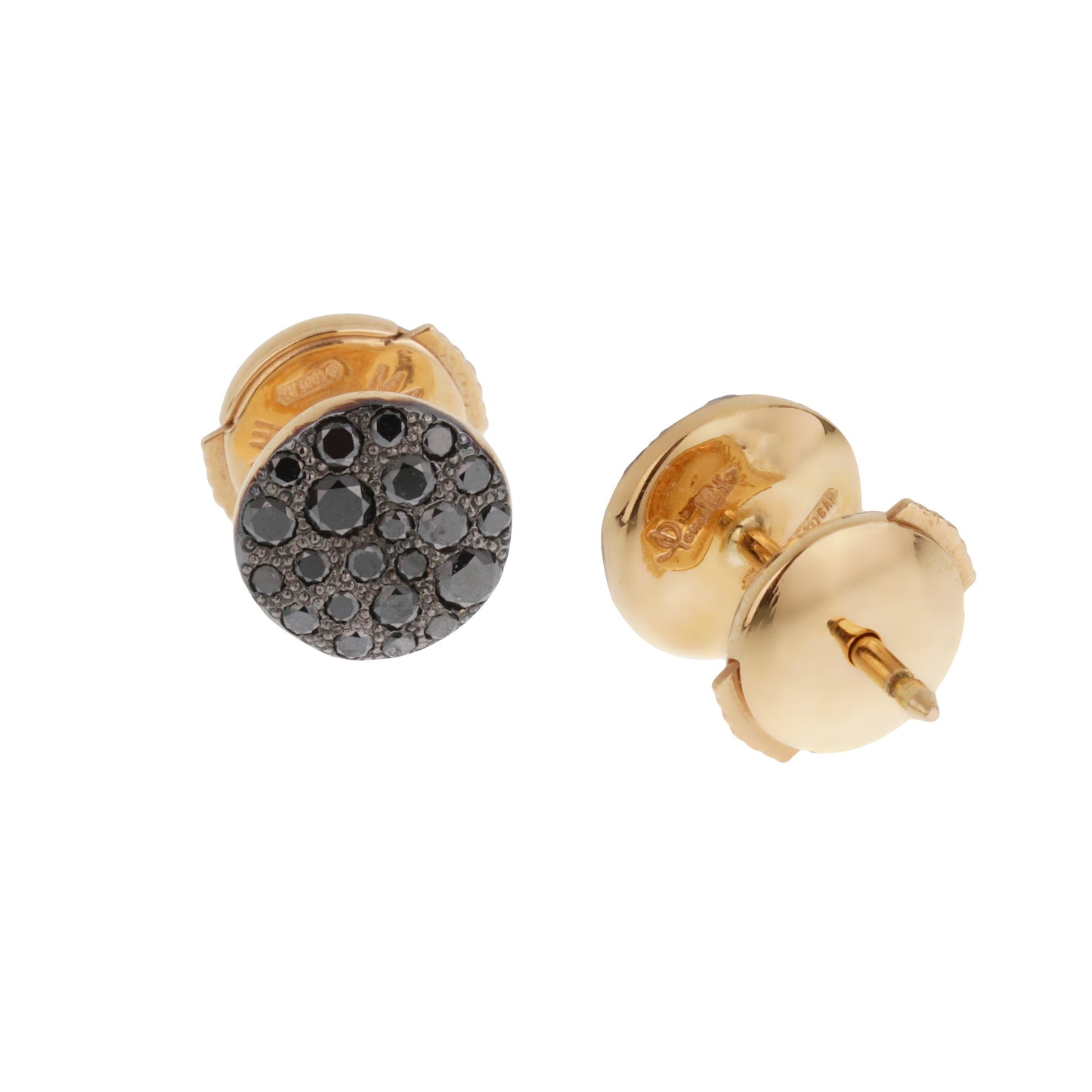 Pomellato Sabbia Pave Black Diamond Stud 18k Rose Gold Earrings