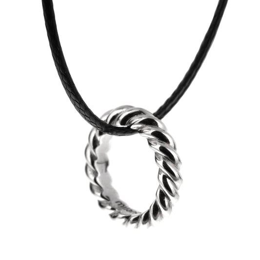 Pomellato 18k White Gold Braided Ring Pendant Necklace
