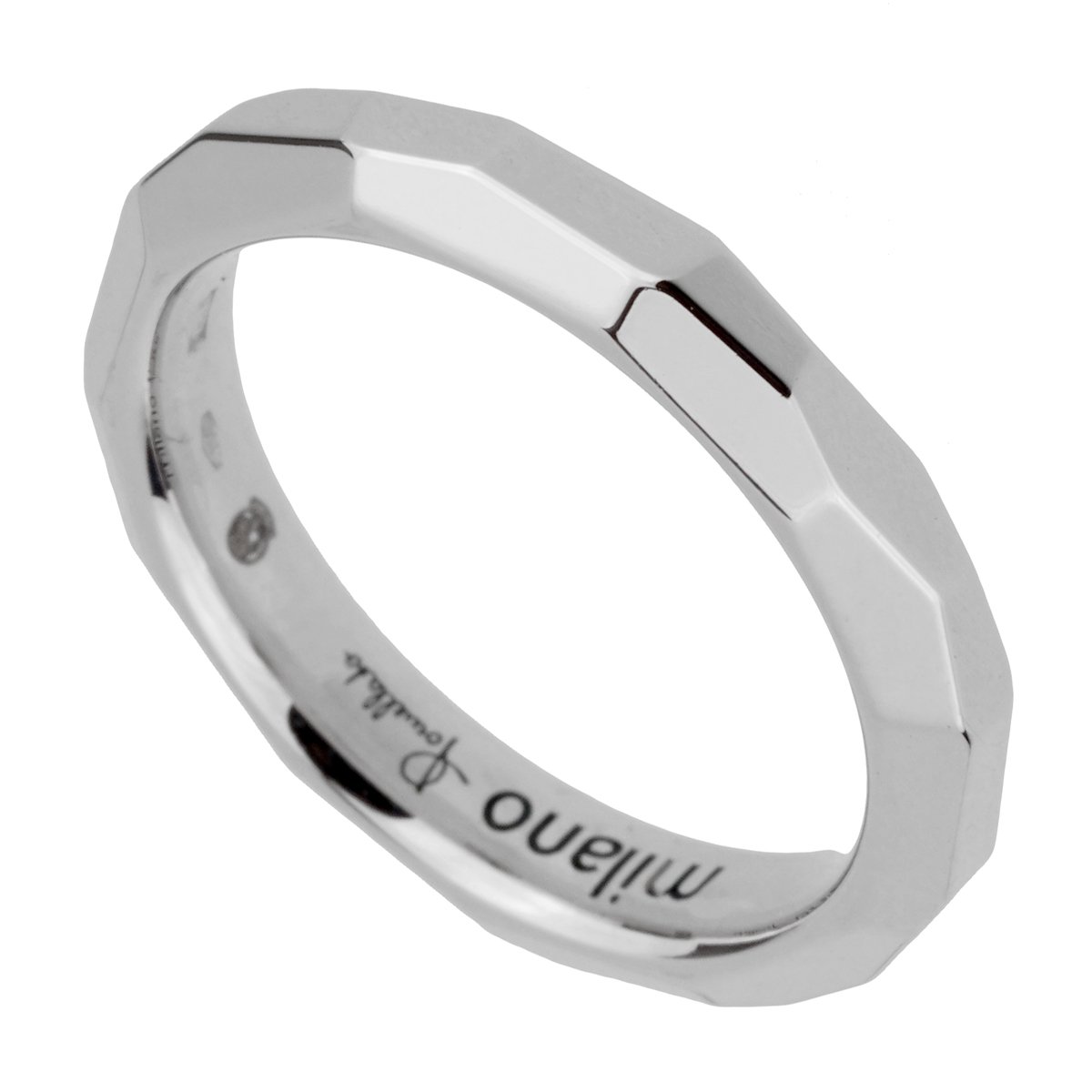 Pomellato 18k White Gold Diamond Cut Band Ring Size 5