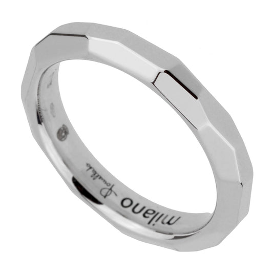 Pomellato 18k White Gold Diamond Cut Band Ring Size 5