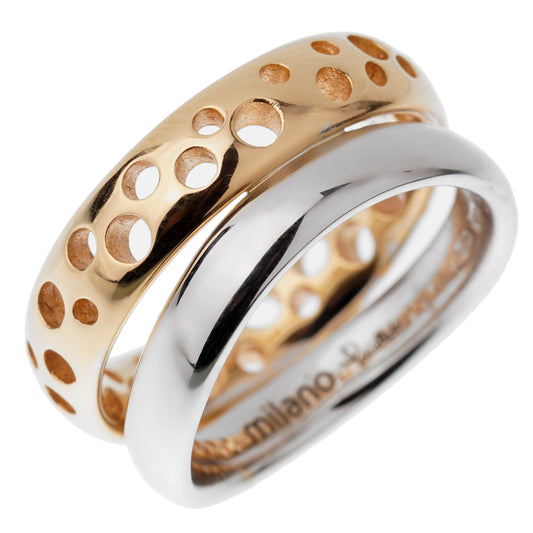 Pomellato 18k White Rose Bubble Stacking Band Rings Size 6 1/4