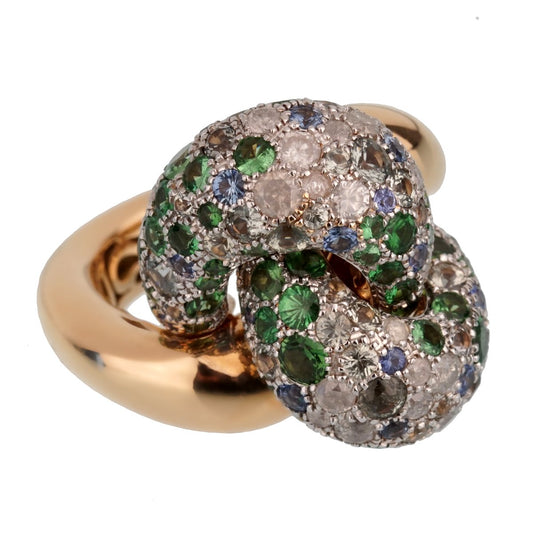 Pommelato Sapphire Diamond Rose Gold Cocktail Ring Sz 6