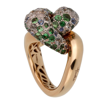 Pommelato Sapphire Diamond Rose Gold Cocktail Ring Sz 6