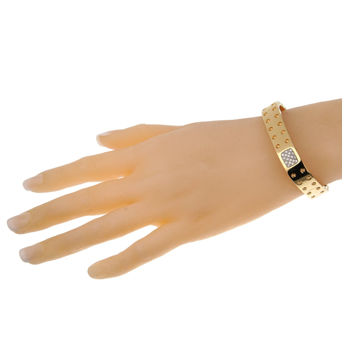 Roberto Coin Pois Moi Two-Row Diamond Yellow Gold Bangle Bracelet
