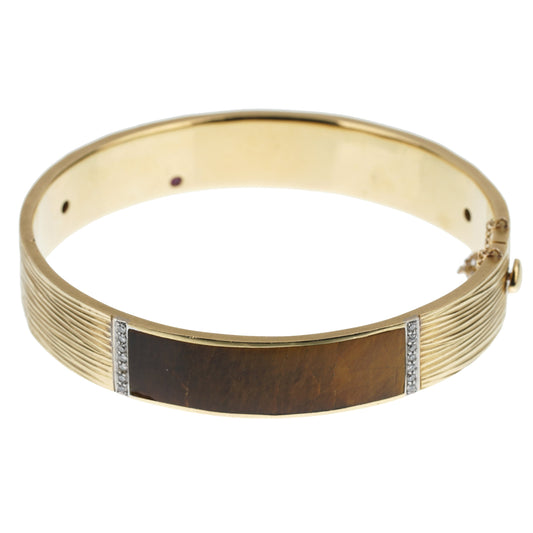 Roberto Coin Tiger Eye Vintage Diamond 18k Yellow Gold Bangle Bracelet