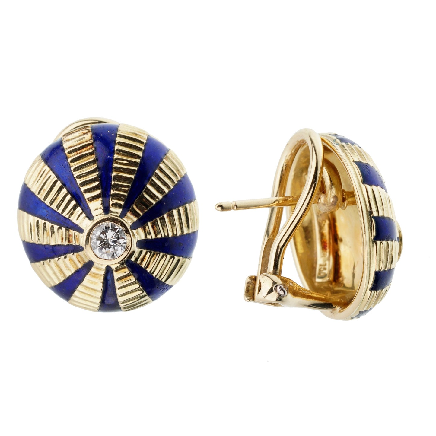 Tiffany & Co Schlumberger Diamond Enamel Yellow Gold Earrings
