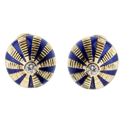 Tiffany & Co Schlumberger Diamond Enamel Yellow Gold Earrings