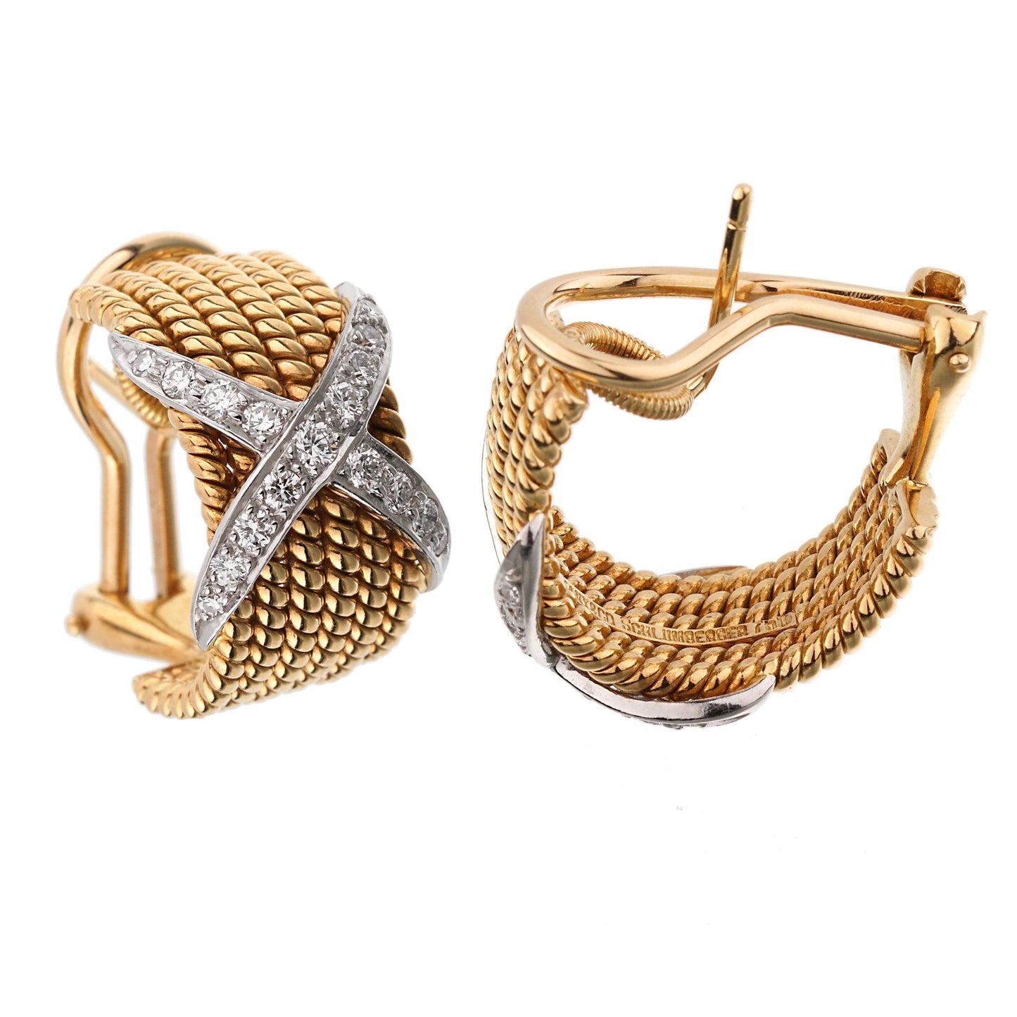 Tiffany & Co Schlumberger Rope Six-Row Diamond Gold Earrings