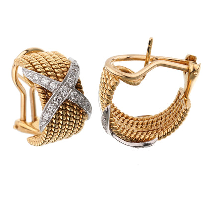Tiffany & Co Schlumberger Rope Six-Row Diamond Gold Earrings